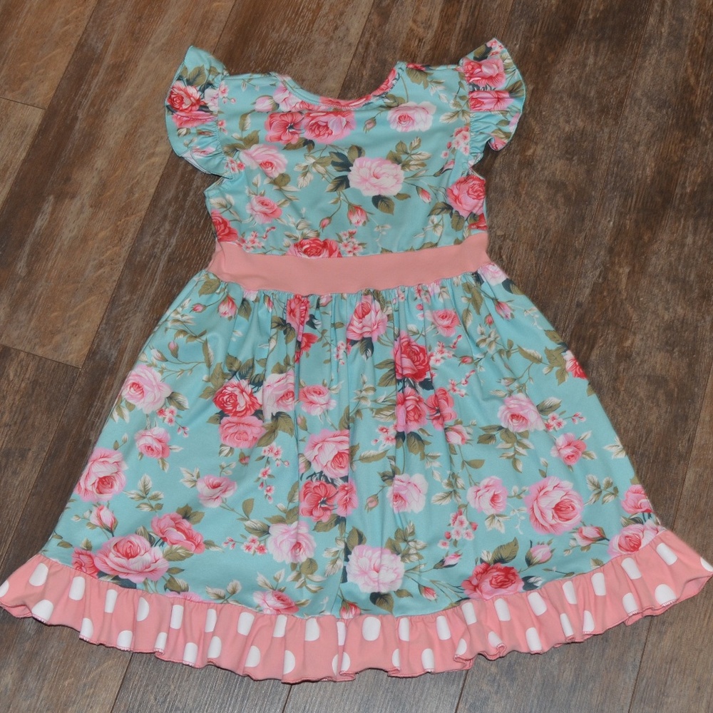 Teal Dress with Flowers - Picture 5 of 6